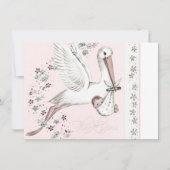  Roze Ooievaar Baby shower Dank u Bedankkaart (Voorkant)