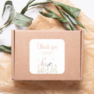 Roze  ooievaar baby shower gunst vierkante sticker