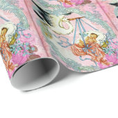  roze ooievaar Baby shower inpakpapier (Rol Hoek)