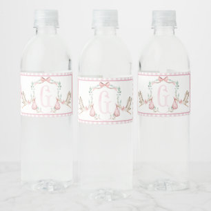 Roze ooievaar Baby shower Waterflesetiketten Waterfles Etiket