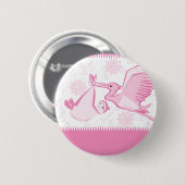 Roze Ooievaar met Baby Button (Voorkant /achterkant)