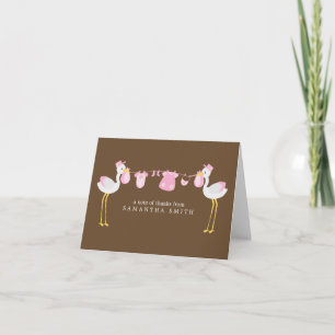 Roze ooievaars Meisje Baby shower Dank je notities