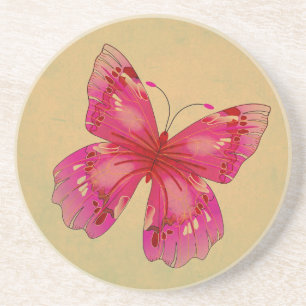 Roze oostelijke vintage vlinderkunst zandsteen onderzetter