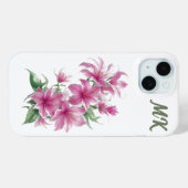 Roze Oosterse Lelie Bloemen Monogram Telefoon Case (Achterkant (horizontaal))