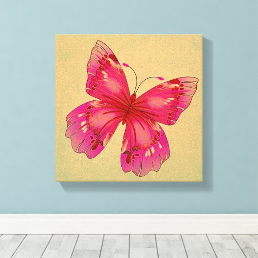 Roze oosterse vlinder canvas afdruk (Insitu (Houten vloer))