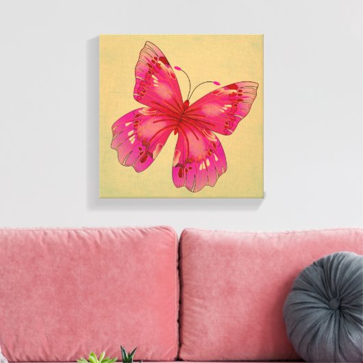 Roze oosterse vlinder canvas afdruk (Insitu (Woonkamer))