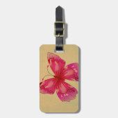 Roze oosterse vlinderkunst bagagelabel (Voorkant verticaal)