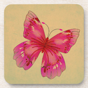 Roze oosterse vlinderkunst drankjes onderzetter