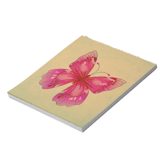 Roze oosterse  vlinderkunst notitieblok (Gedraaid)