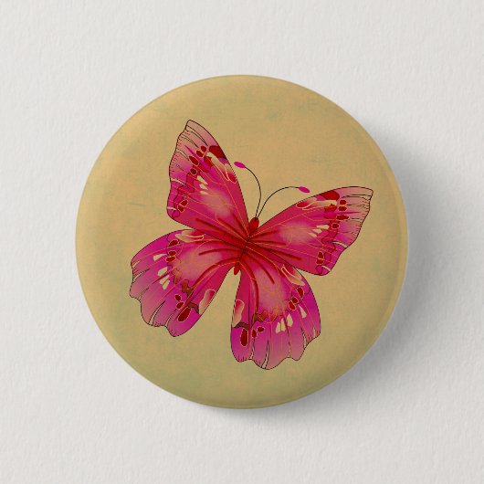 Roze oosterse vlinderkunst ronde button 5,7 cm (Voorkant)