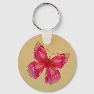 Roze oosterse vlinderkunst sleutelhanger