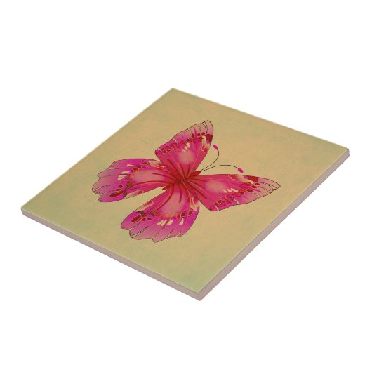 Roze oosterse vlinderkunst tegeltje (Zijkant)