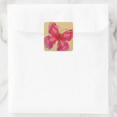 Roze oosterse vlinderkunst vierkante sticker (Tas)
