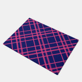 Roze op blauw Tartan Plaid Pattern Design Deurmat (Schuin)
