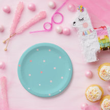 Roze op Blauwe Polka Dots Verjaardagsfeestje