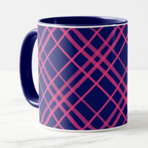 Roze op blauwe ruitjeslijnen ontwerp mok