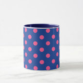 Roze op blauwe stippen patroonontwerp mok (Midden)