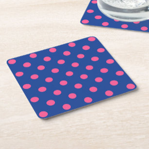 Roze op blauwe stippen patroonontwerp vierkante kartonnen onderzetter