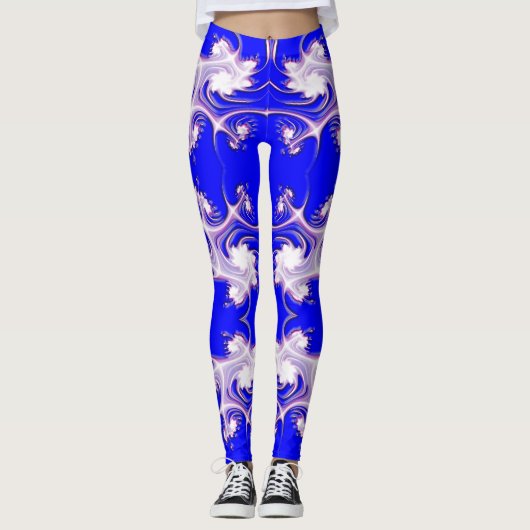 Roze op Blue Fractal Flowers Leggings (Voorkant)