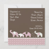 Roze op bruin ellefant babyschoeisel kaart (Achterkant)