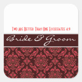 Roze op Chocolate Damask Wedding Stickers (Voorkant)