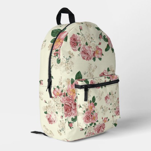 Roze op Gele Floral Bedrukte Rugzak (Achterkant Hoek Links)