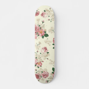 Roze op Gele  Floral Skateboard