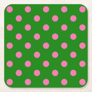 Roze op groen stippelpatroon ontwerp vierkante kartonnen onderzetter