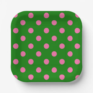 Roze op groen stippelpatroonontwerp papieren bordje