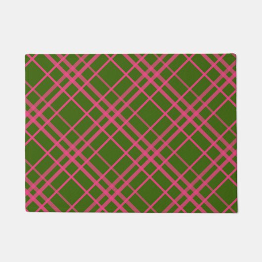 Roze op groen Tartan Plaid Pattern Design Deurmat (Voorkant)