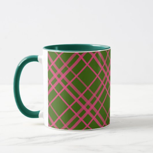 Roze op groen Tartan Plaid Pattern Design Mok (Links)