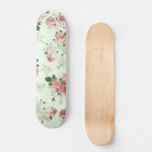 Roze op groene  Floral Skateboard (Voorkant)