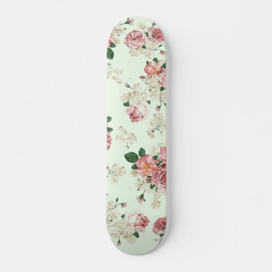 Roze op groene  Floral Skateboard (Voorkant)