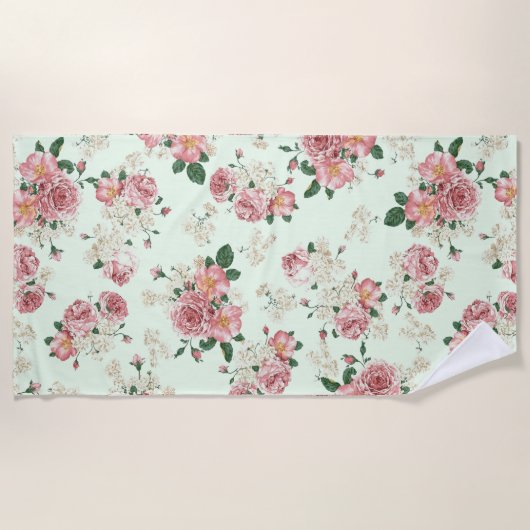 Roze op groene  Floral Strandlaken (Voorkant)