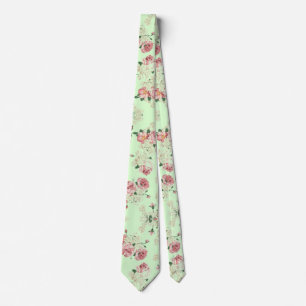 Roze op groene Floral Stropdas