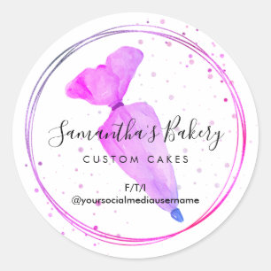 Roze op maat gemaakte cake decor piping zak bakker ronde sticker
