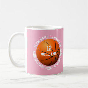 Roze op maat gemaakte naam nummer team basketbal koffiemok