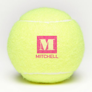 Roze, op maat gesneden gloed Initiaal monogram Tennisballen