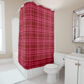 Roze op Maroon Red Tartan Plaid Pattern Design Douchegordijn (In situ)