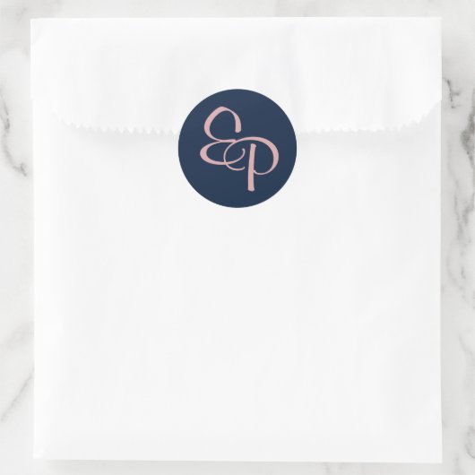 Roze op Navy Script Monogram Envelope Seal Ronde Sticker (Tas)