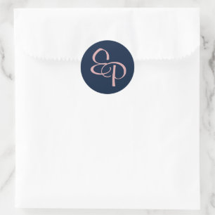 Roze op Navy Script Monogram Envelope Seal Ronde Sticker