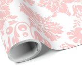 Roze op Phite  Damasks Pattern Cadeaupapier (Rol Hoek)