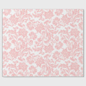 Roze op Phite  Damasks Pattern Cadeaupapier (Vlak)