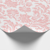 Roze op Phite  Damasks Pattern Cadeaupapier (Hoek)