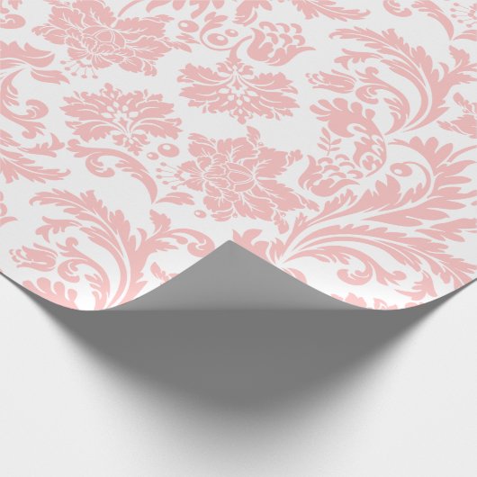Roze op Phite  Damasks Pattern Cadeaupapier (Hoek)