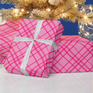 Roze op roze rasterlijn Plaid ontwerp Cadeaupapier