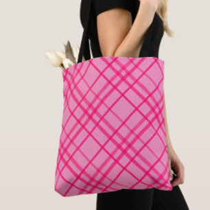 Roze op roze rasterlijn Plaid ontwerp Draagtas