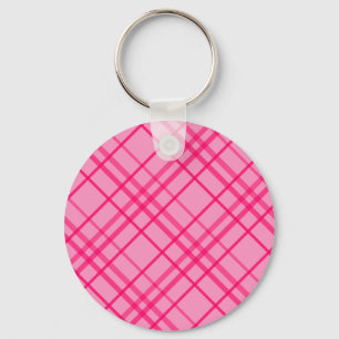 Roze op roze rasterlijn Plaid ontwerp Sleutelhanger