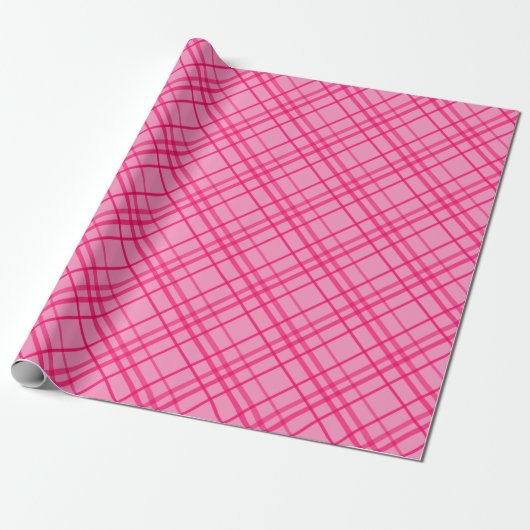 Roze op roze Tartan Plaid Pattern Design Cadeaupapier (Uitgerold)