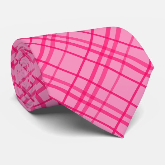 Roze op roze Tartan Plaid Pattern Design Stropdas (Opgerold)